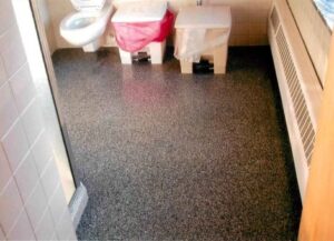 Bathroom floor coated with epoxy