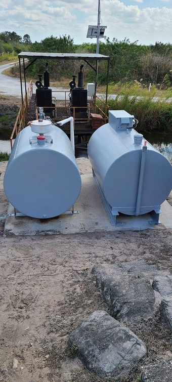 After photo of outdoor storage tanks coated with Primetech 2180, Evotech 1000 spray-in bedliner and Protech 7072SC topcoat
